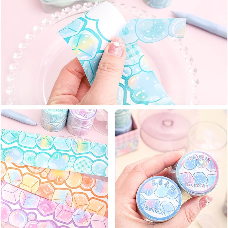 LGEGE Washi Dekorációs Szalag 6 Tekercs, 50mm Széles Fagyi és Buborék Mintával, Japán Masking Tape Scrapbookhoz, Bullet Journalhoz, Ajándékc