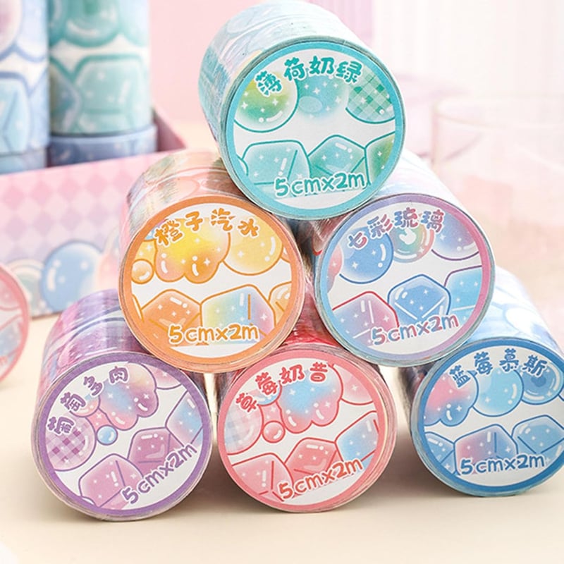 LGEGE Washi Dekorációs Szalag 6 Tekercs, 50mm Széles Fagyi és Buborék Mintával, Japán Masking Tape Scrapbookhoz, Bullet Journalhoz, Ajándékc