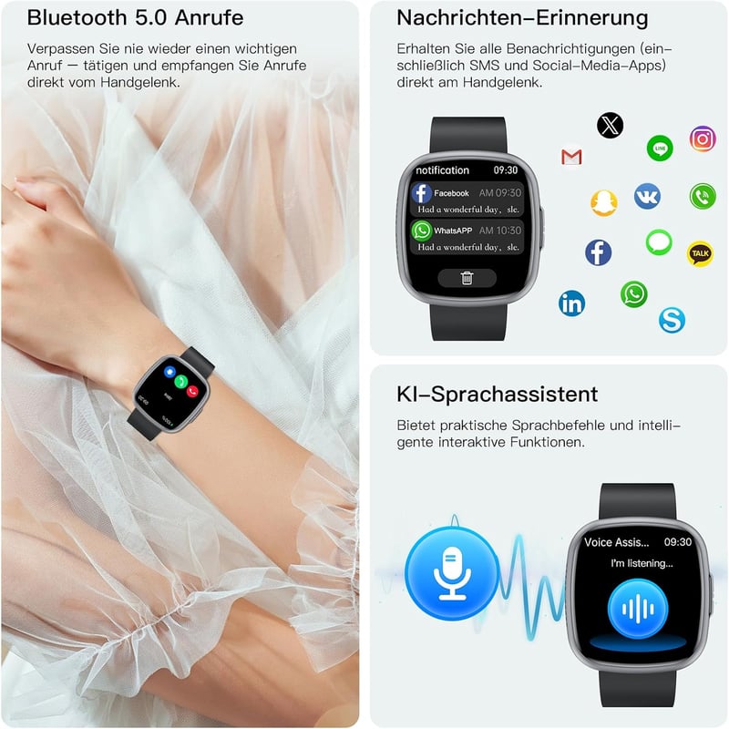 Lgnitek 1.75" HD Smartwatch ECG+HRV, Vérnyomás, Pulzus, SpO2, Hőmérséklet Monitorozás Férfiaknak és Nőknek