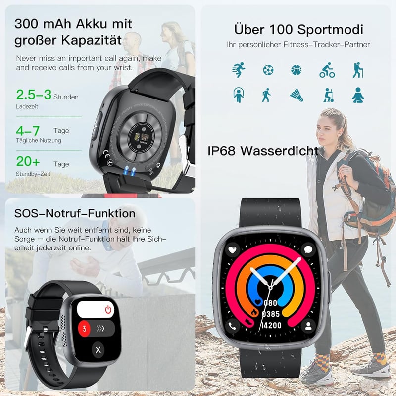 Lgnitek 1.75" HD Smartwatch ECG+HRV, Vérnyomás, Pulzus, SpO2, Hőmérséklet Monitorozás Férfiaknak és Nőknek