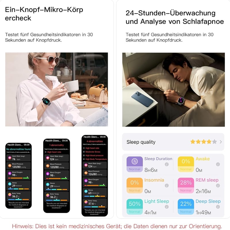Lgnitek 1.75" HD Smartwatch ECG+HRV, Vérnyomás, Pulzus, SpO2, Hőmérséklet Monitorozás Férfiaknak és Nőknek
