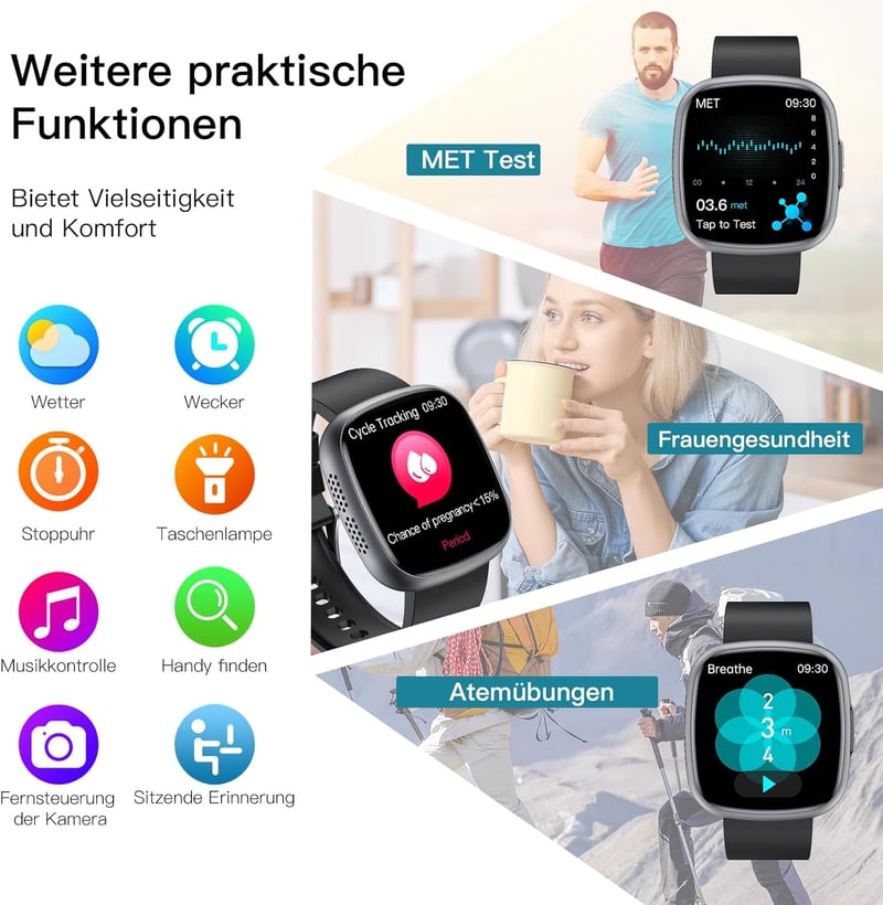 Lgnitek 1.75" HD Smartwatch ECG+HRV, Vérnyomás, Pulzus, SpO2, Hőmérséklet Monitorozás Férfiaknak és Nőknek