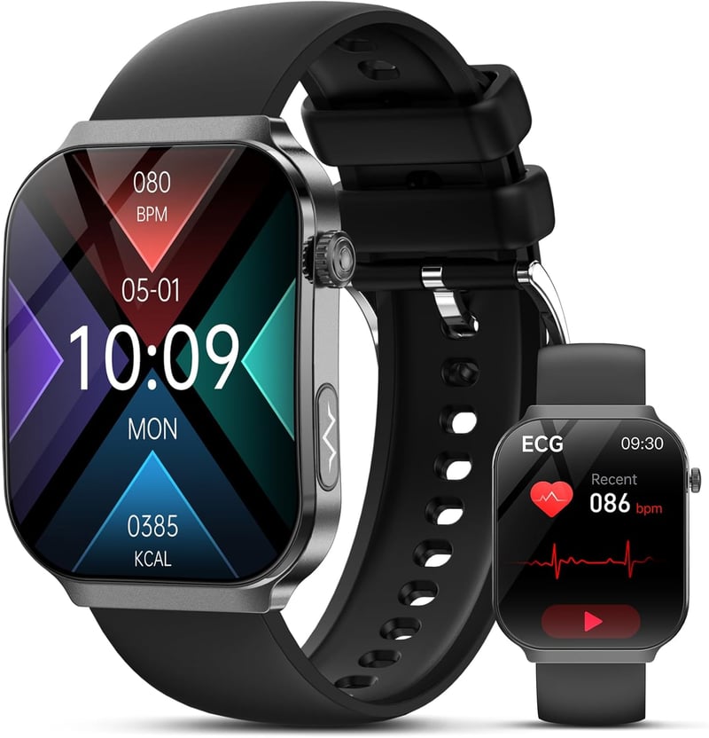 Lgnitek okosóra ECG+HRV, 2,2" 3D ívelt kijelző, vérnyomás, SpO2 - fekete