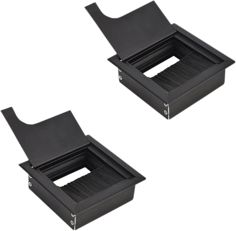 Lhdfyqt négyzet alakú kábel átvezető asztali grommet kefés tömítéssel, fekete - 2 db