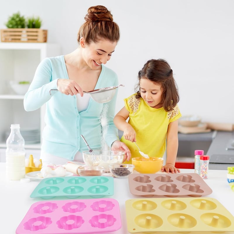 LHOEST 5 darabos szilikon fánkforma tapadásmentes sütőformához tésztafogó ecsettel BPA mentes tortához bagelhez muffinokhoz