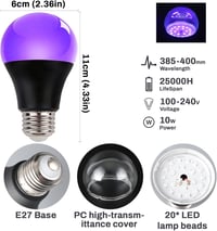 LIAISIMI UV fekete fény izzó E27, 9 W, 395 nm - 4 db 2