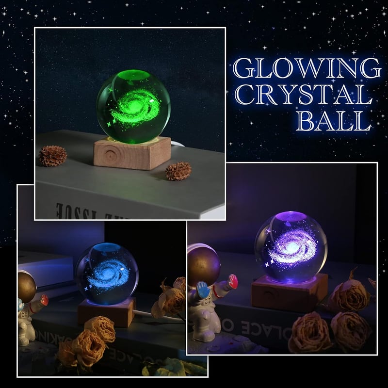 Liamostee 3D Kristálygömb Éjszakai Lámpa Naprendszer USB LED Fa Talp