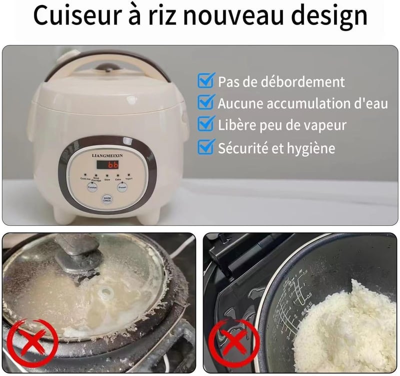 LIANGMEIXIN 1L Mini Rizsfőző Automata Tapadásmentes Edénnyel Gőzöléssel