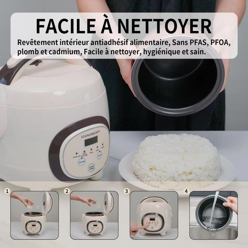 LIANGMEIXIN 1L Mini Rizsfőző Automata Tapadásmentes Edénnyel Gőzöléssel