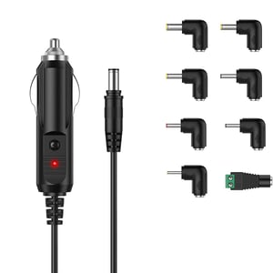 Încărcător auto LIANSUM 24W DC 12V 2A, cablu de alimentare brichetă auto 5.5x2.1mm cu 8 conectori, pentru GPS, DVD, difuzor, cameră, router, pompă de sân, bandă LED