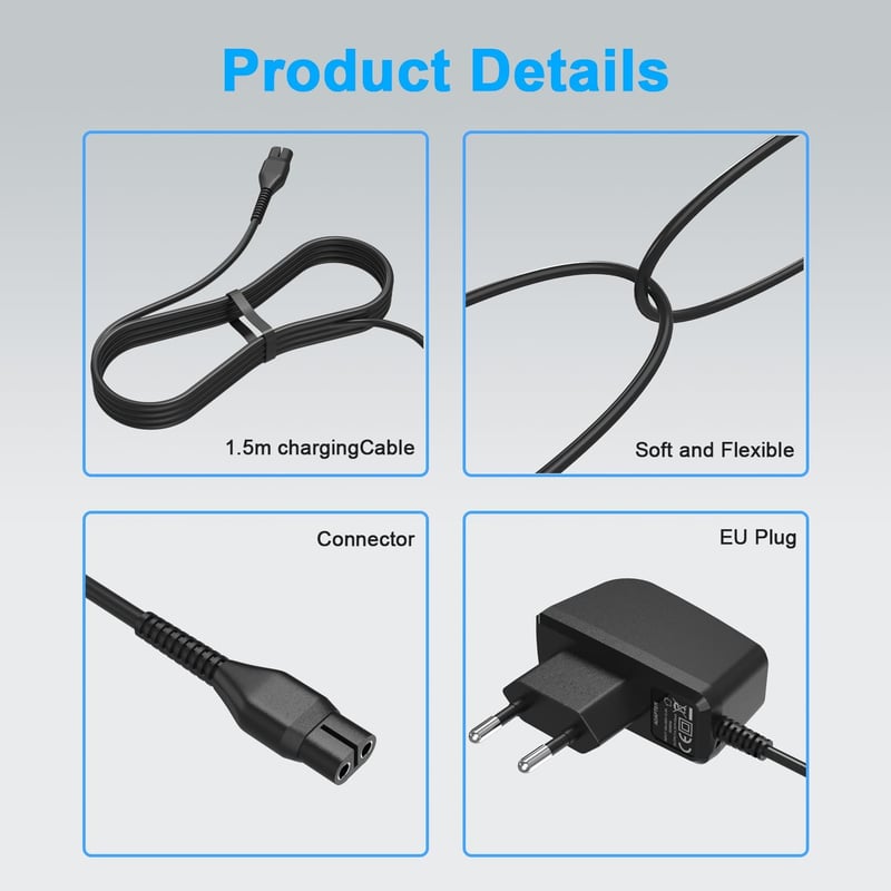 LIANSUM fekete borotvatöltő tápkábel Philips Norelco OneBlade QP2520 QP2620 RQ328 RQ338 RQ350 QG3340 4,3 V A00390 modellhez