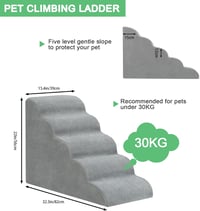 LIANTRAL 5 Lépcsős Kutyalépcső Ágyhoz és Kanapéhoz - Mosható Huzattal, Nagy Sűrűségű Habbal, Szőreltávolító Hengerrel, 30kg Teherbírás, Szür 3