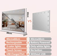 LIANWANG Hollywood Sminktükör 14 LED Világítással - 80x60 cm Smink Tükör 3 Színhőmérséklettel, Érintőképernyős, USB Töltővel, Fényerőszabály 7