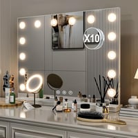 LIANWANG Hollywood Sminktükör 14 LED Világítással - 80x60 cm Smink Tükör 3 Színhőmérséklettel, Érintőképernyős, USB Töltővel, Fényerőszabály 1