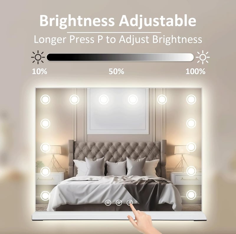 LIANWANG Hollywood Sminktükör 14 LED Világítással - 80x60 cm Smink Tükör 3 Színhőmérséklettel, Érintőképernyős, USB Töltővel, Fényerőszabály