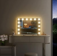 LIANWANG Hollywood Sminktükör 14 LED Világítással - 80x60 cm Smink Tükör 3 Színhőmérséklettel, Érintőképernyős, USB Töltővel, Fényerőszabály 2