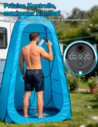 Duș de camping LIBERRWAY cu baterie și pompă, 8000 mAh, IPX8, 3 ore de utilizare, 5 trepte de viteză, cap de duș, furtun de 2 m, albastru 4