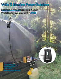 Duș de camping LIBERRWAY cu baterie și pompă, 8000 mAh, IPX8, 3 ore de utilizare, 5 trepte de viteză, cap de duș, furtun de 2 m, albastru 2