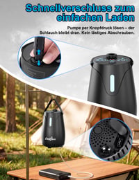 Duș de camping LIBERRWAY cu baterie și pompă, 8000 mAh, IPX8, 3 ore de utilizare, 5 trepte de viteză, cap de duș, furtun de 2 m, albastru 5