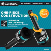 LIBRATON 9 részes Torx bit dugófej készlet 1/2" S2 acél T30-T80 ütésálló 3