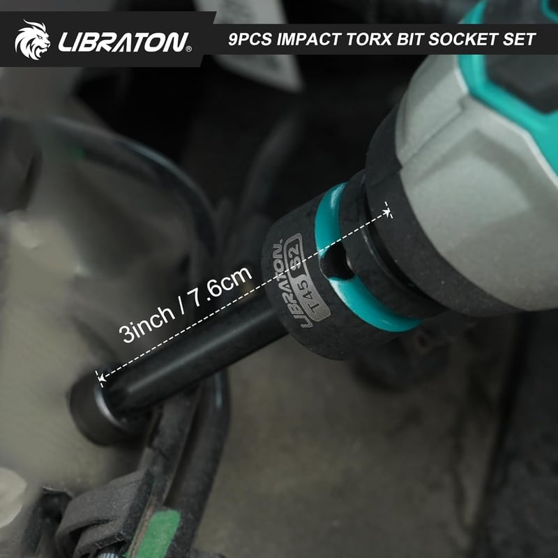 LIBRATON 9 részes Torx bit dugófej készlet 1/2" S2 acél T30-T80 ütésálló