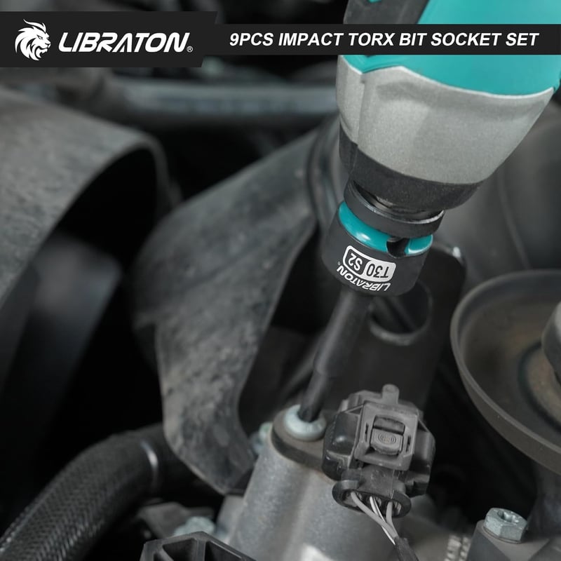 LIBRATON 9 részes Torx bit dugófej készlet 1/2" S2 acél T30-T80 ütésálló