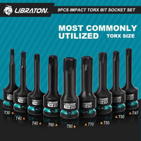 LIBRATON 9 részes Torx bit dugófej készlet 1/2" S2 acél T30-T80 ütésálló 5