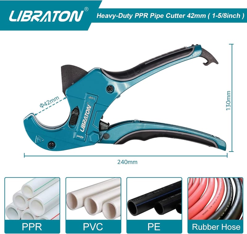 Libraton PVC csővágó 42mm, cserélhető pengével, műanyag csövekhez