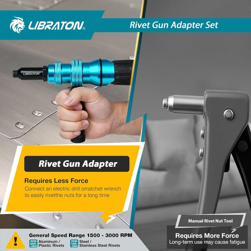 Libraton Vak Szegecs Adapter Fúrógéphez és Csavarbehajtóhoz 2.4-4.8mm
