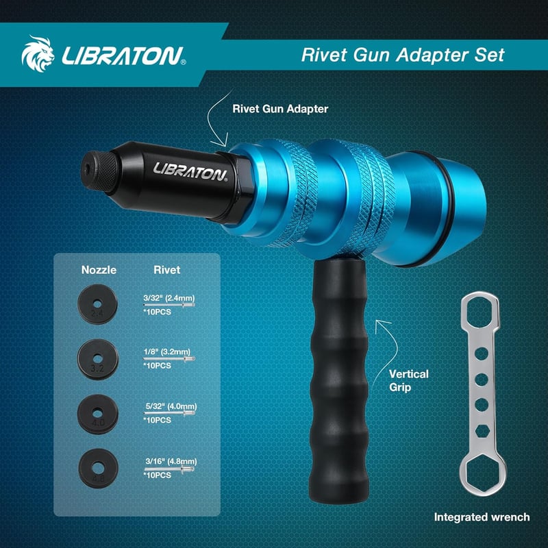 Libraton Vak Szegecs Adapter Fúrógéphez és Csavarbehajtóhoz 2.4-4.8mm