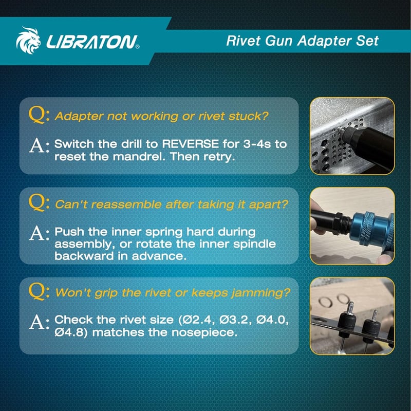 Libraton Vak Szegecs Adapter Fúrógéphez és Csavarbehajtóhoz 2.4-4.8mm