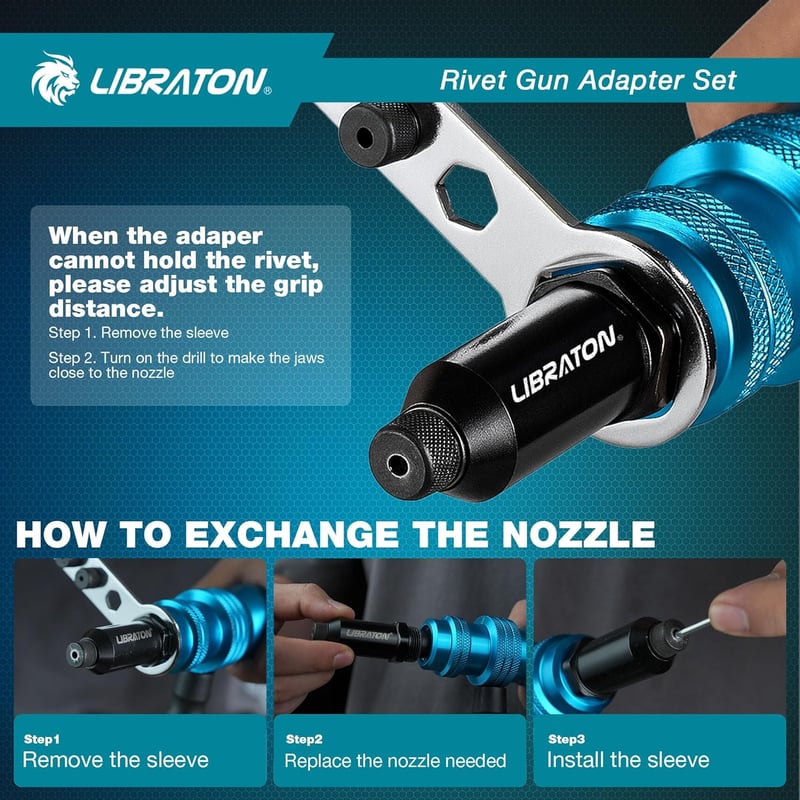 Libraton Vak Szegecs Adapter Fúrógéphez és Csavarbehajtóhoz 2.4-4.8mm