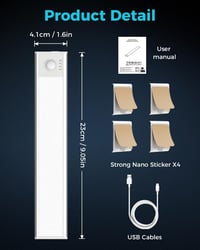 libtit 23cm LED Szekrény Világítás Mozgásérzékelővel - Dimmer Funkcióval 3000K-6500K Színhőmérséklet Akkumulátoros Konyhai Bútor Lámpa 7