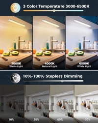 libtit 23cm LED Szekrény Világítás Mozgásérzékelővel - Dimmer Funkcióval 3000K-6500K Színhőmérséklet Akkumulátoros Konyhai Bútor Lámpa 3