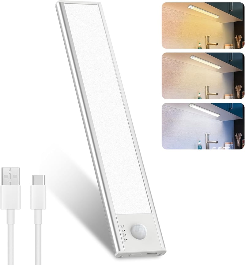 libtit 23cm LED Szekrény Világítás Mozgásérzékelővel - Dimmer Funkcióval 3000K-6500K Színhőmérséklet Akkumulátoros Konyhai Bútor Lámpa