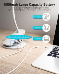 libtit Csíptethető Olvasólámpa - Érintésvezérelt, Tölthető LED Lámpa 3 Fényerősséggel, Hajlítható Nyakkal, Szemkímélő, USB-s Fehér Asztali L 5