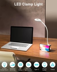 libtit Csíptethető Olvasólámpa - Érintésvezérelt, Tölthető LED Lámpa 3 Fényerősséggel, Hajlítható Nyakkal, Szemkímélő, USB-s Fehér Asztali L 8