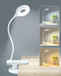 libtit Csíptethető Olvasólámpa - Érintésvezérelt, Tölthető LED Lámpa 3 Fényerősséggel, Hajlítható Nyakkal, Szemkímélő, USB-s Fehér Asztali L 1