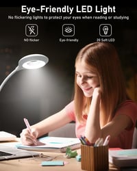 libtit Csíptethető Olvasólámpa - Érintésvezérelt, Tölthető LED Lámpa 3 Fényerősséggel, Hajlítható Nyakkal, Szemkímélő, USB-s Fehér Asztali L 3