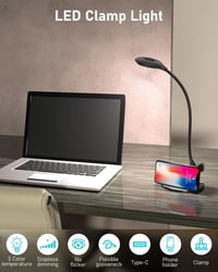 libtit Csíptetős LED Olvasólámpa Érintős Dimmerrel - USB Tölthető Ágylámpa 3 Színhőmérséklet Hajlítható Nyakkal Fekete 8