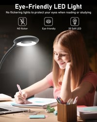 libtit Csíptetős LED Olvasólámpa Érintős Dimmerrel - USB Tölthető Ágylámpa 3 Színhőmérséklet Hajlítható Nyakkal Fekete 3
