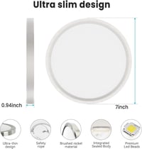 libtit LED Mennyezeti Lámpa Ezüst 15W 18cm Kerek Vízálló 3 Színhőmérséklet 3000K-6500K Modern Fürdőszoba Konyha Előszoba 6