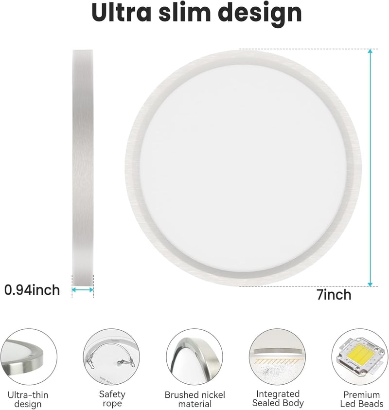 libtit LED Mennyezeti Lámpa Ezüst 15W 18cm Kerek Vízálló 3 Színhőmérséklet 3000K-6500K Modern Fürdőszoba Konyha Előszoba