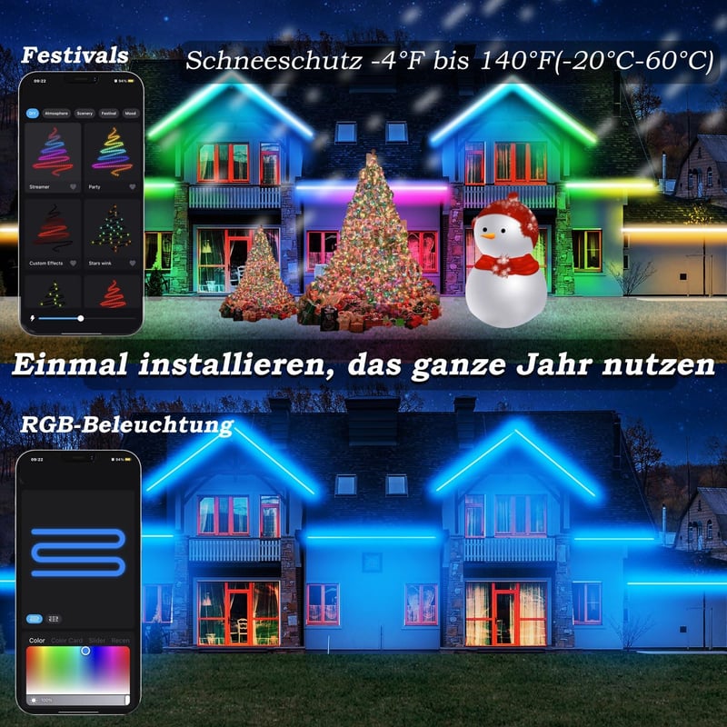 Lichaser 40m RGB LED szalag kültéri vízálló Bluetooth és RF távirányítóval