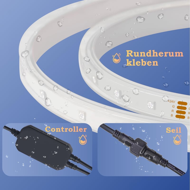 Lichaser 40m RGB LED szalag kültéri vízálló Bluetooth és RF távirányítóval