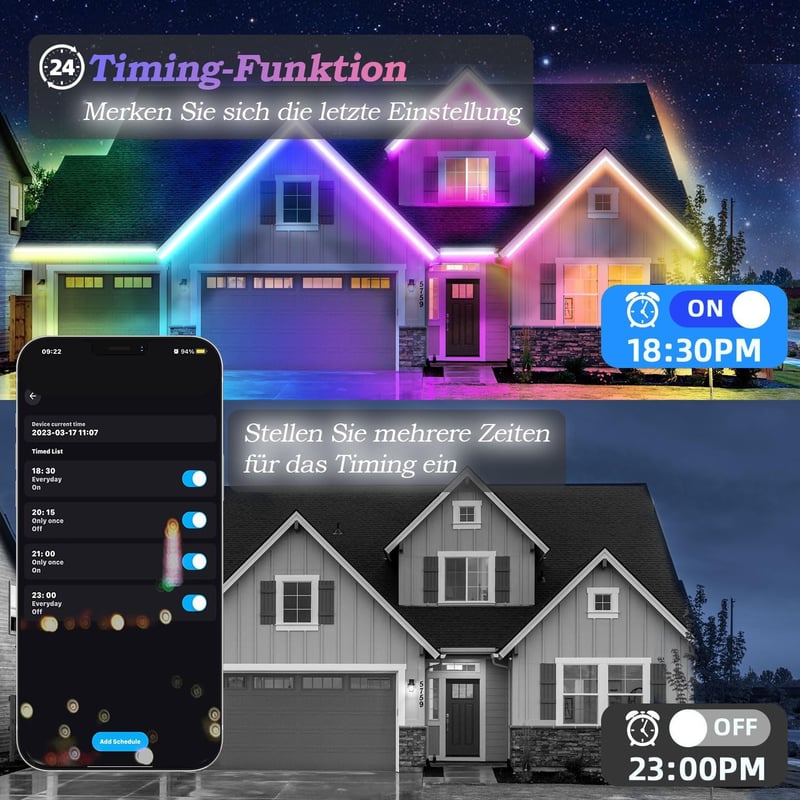 Lichaser 40m RGB LED szalag kültéri vízálló Bluetooth és RF távirányítóval