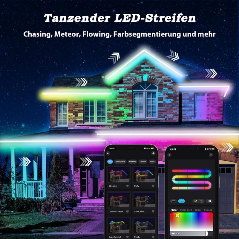 Lichaser 40m RGB LED szalag kültéri vízálló Bluetooth és RF távirányítóval