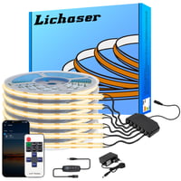 Bandă LED COB Lichaser pentru panouri acustice, 1 m, 6 role, 2700K alb cald, Bluetooth, aplicație și telecomandă, 12V, pentru panouri de perete, rafturi, dulapuri 1