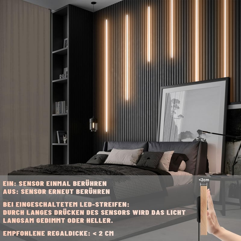 Lichaser LED szalag akusztikus panelhez, 6 dimmelhető meleg fehér csík, önragasztó (2 * 40+2 * 60+2 * 90 cm)
