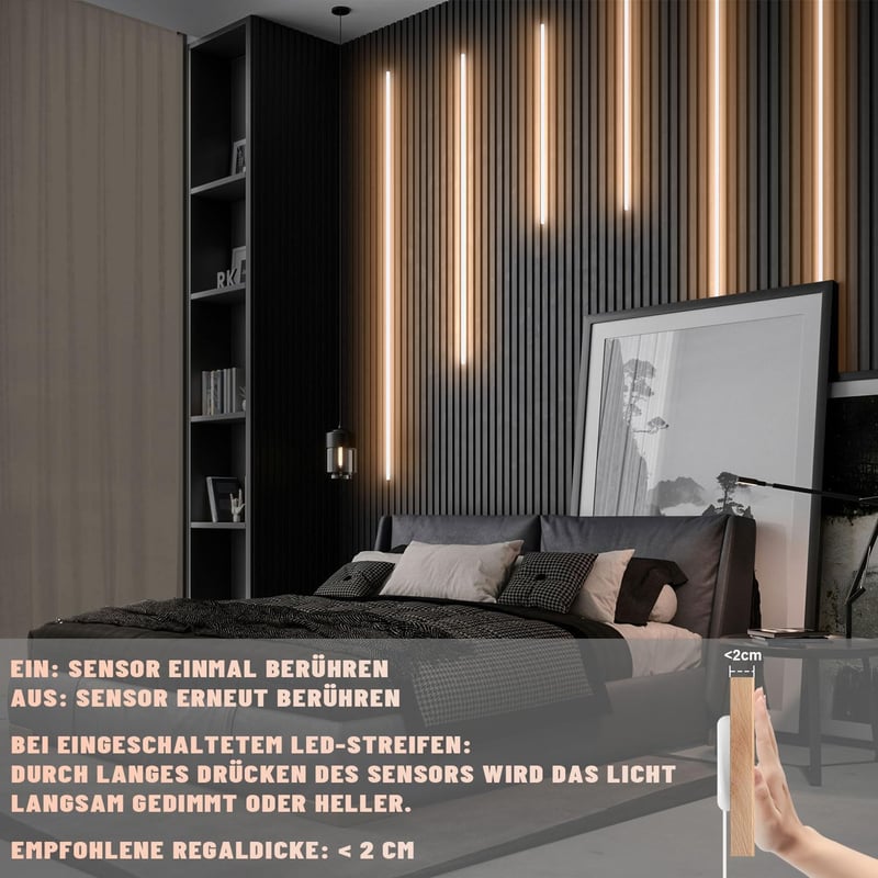 Lichaser LED szalag akusztikus panelhez, 6 db dimmelhető meleg fehér, önragasztó  (2 x 40 + 4 x 70 cm)